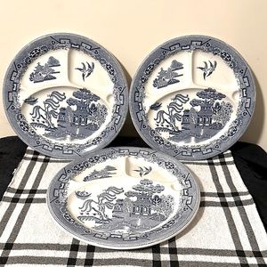 Antique Celebrate Semi-Porcelain~England~Blue Willow Grill Plates~Set of 3